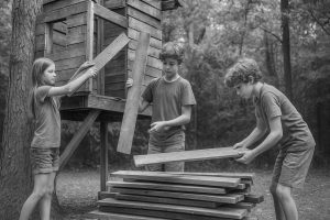 kids taking their fort apart