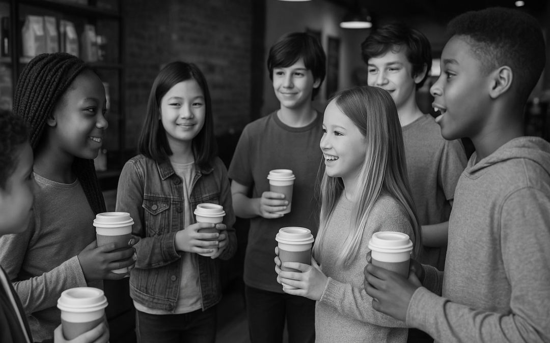 kids drinking coffee and networking