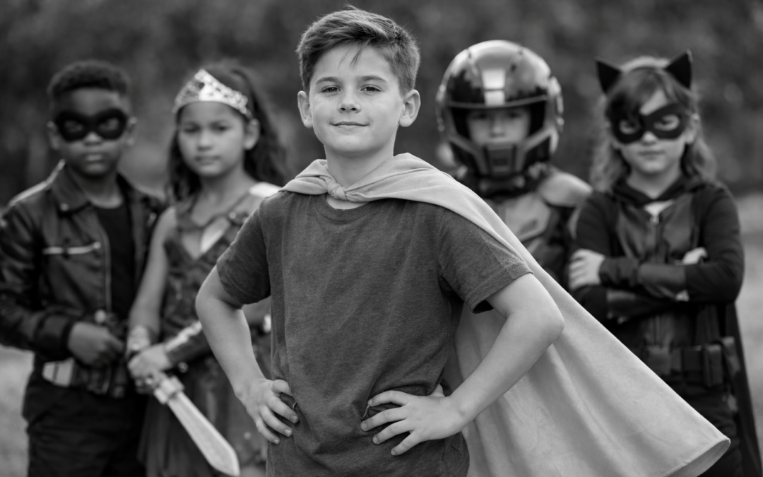 kids dressed as their favorite super heroes